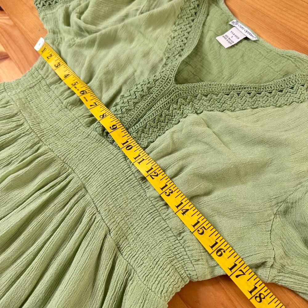 Cottage Boho Fairy Midi Dress Sz Large Renaissance Tiered Crochet Smocked - Picture 2 of 9